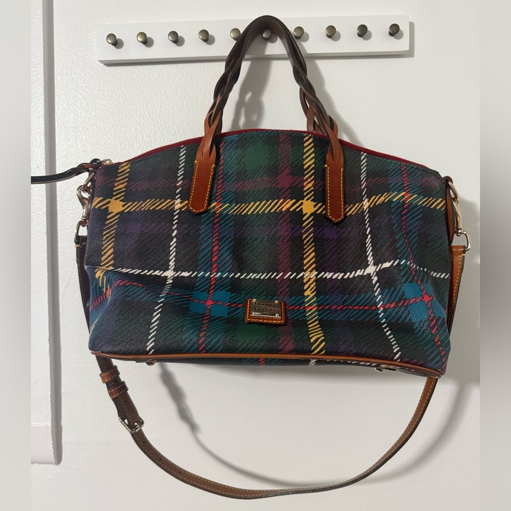 Dooney & Bourke Colorful Plaid Handbag with Leather Details